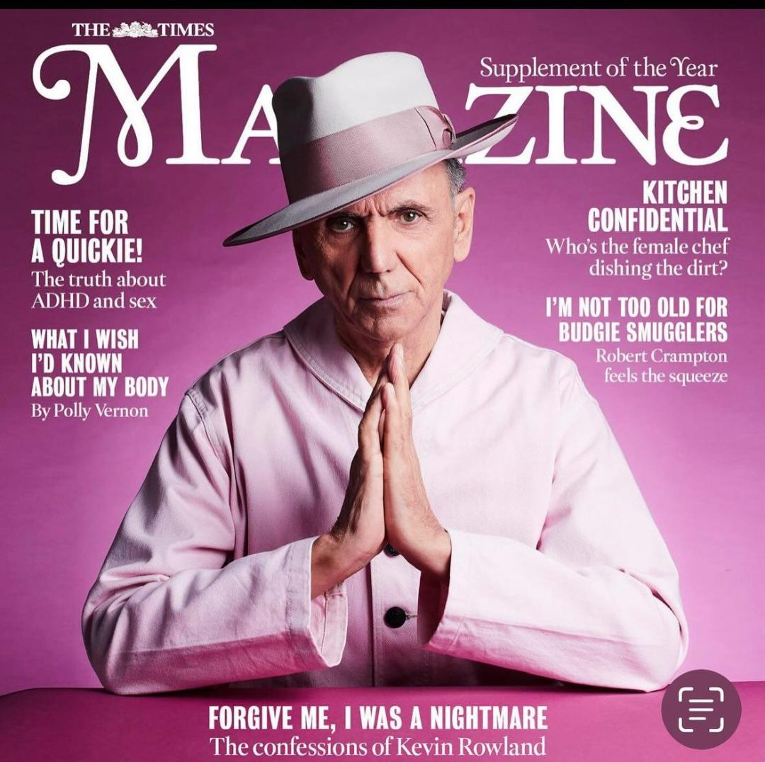 Kevin Rowland — The Times Magazine cover, pink suit and wide brim hat